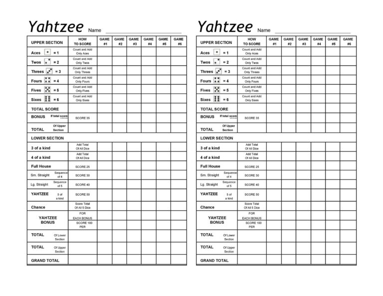 free printable triple yahtzee score sheets pdf